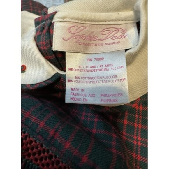 Vintage Sophie Dess Creations Paris 4T Plaid Dress Sash Back Embroidered Collar - Picture 4 of 5